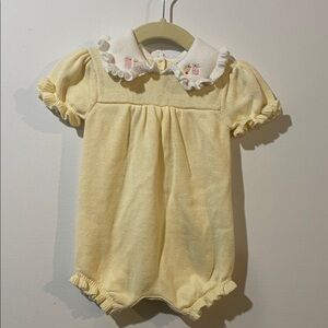 Janie and Jack Yellow Knit Romper with Duck & Bunny Embroidered Collar